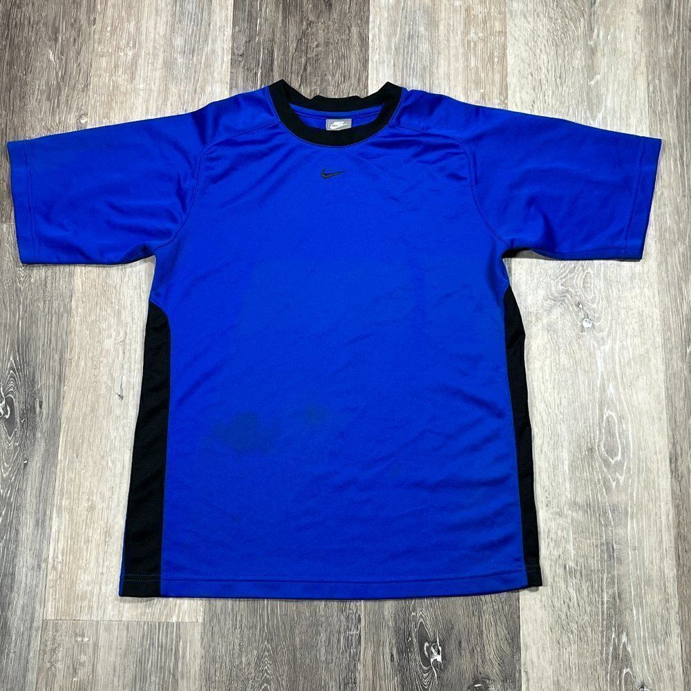 VINTAGE Nike Center Swoosh Shirt Boys XL 18-20 Blue Active Workout Tee